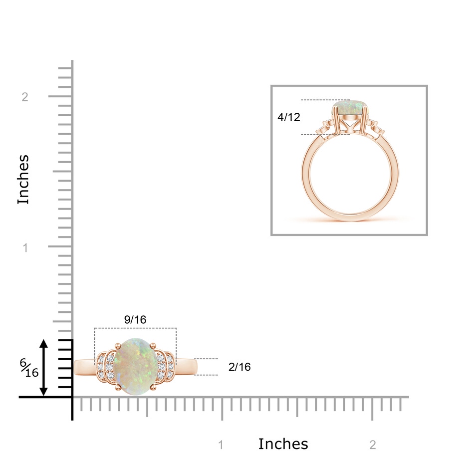 10x8mm AAA Solitaire Oval Opal and Diamond Collar Ring in Rose Gold ruler