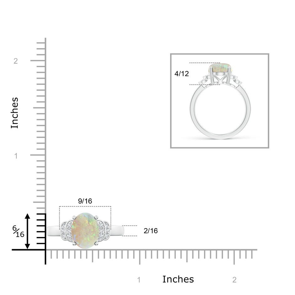 10x8mm AAA Solitaire Oval Opal and Diamond Collar Ring in White Gold ruler