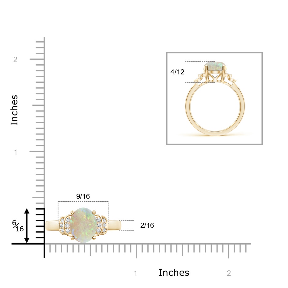 10x8mm AAA Solitaire Oval Opal and Diamond Collar Ring in Yellow Gold ruler