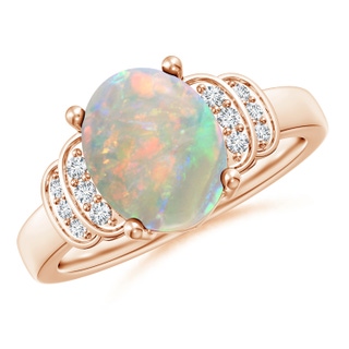 10x8mm AAAA Solitaire Oval Opal and Diamond Collar Ring in Rose Gold