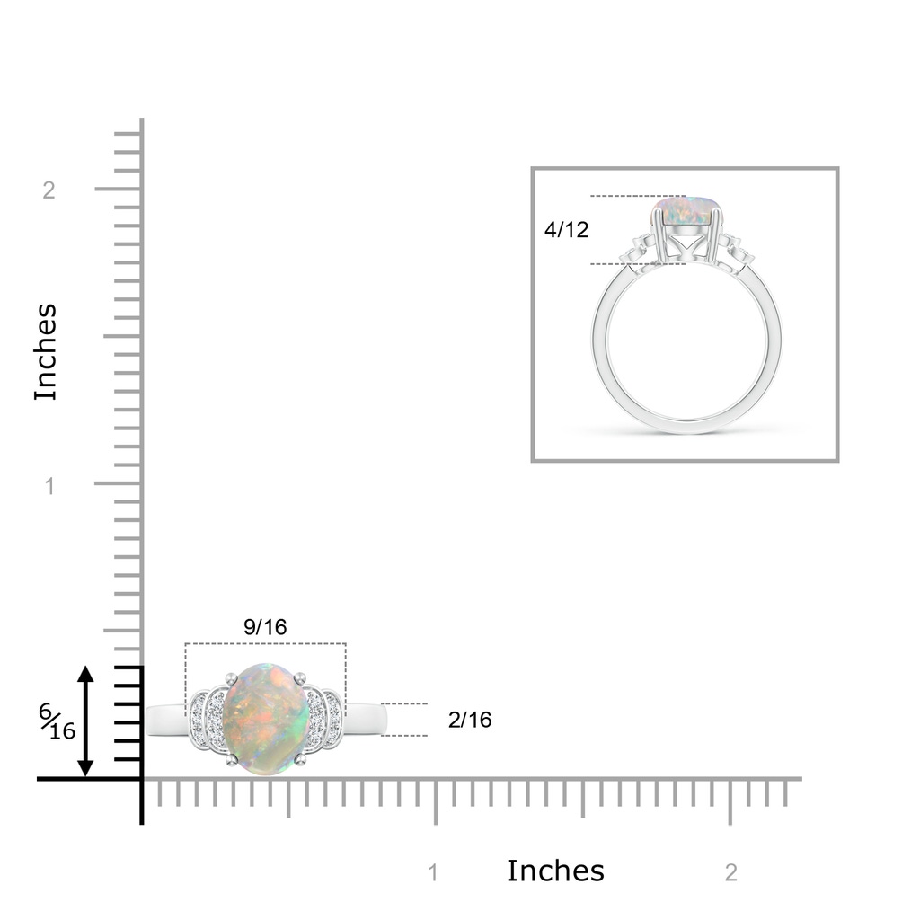 10x8mm AAAA Solitaire Oval Opal and Diamond Collar Ring in White Gold Ruler