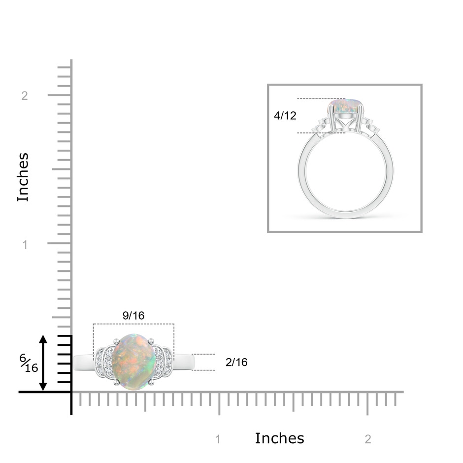 10x8mm AAAA Solitaire Oval Opal and Diamond Collar Ring in White Gold ruler