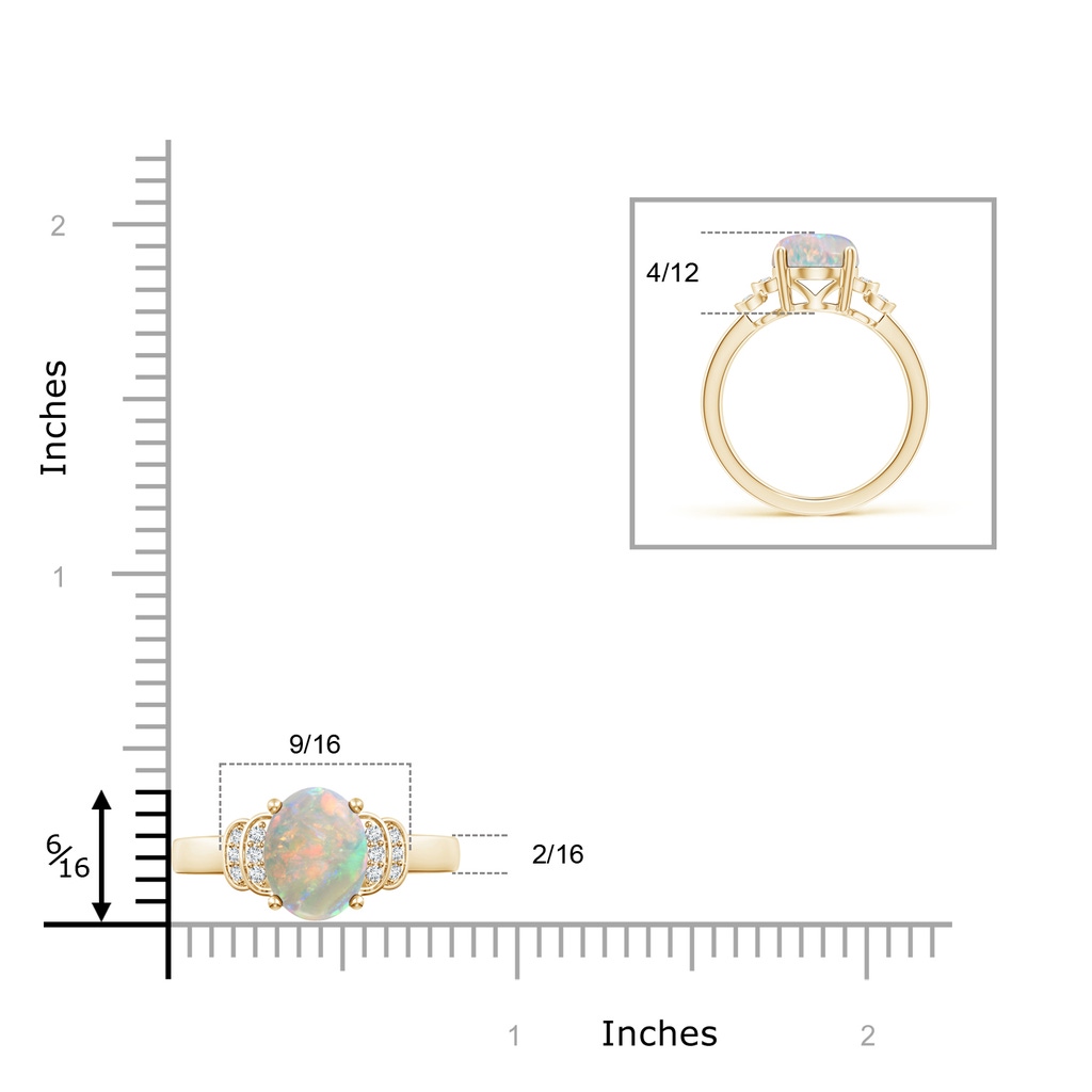 10x8mm AAAA Solitaire Oval Opal and Diamond Collar Ring in Yellow Gold Ruler