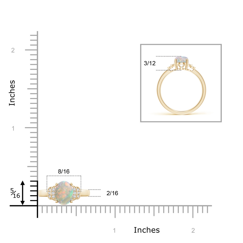 8x6mm AAAA Solitaire Oval Opal and Diamond Collar Ring in Yellow Gold ruler