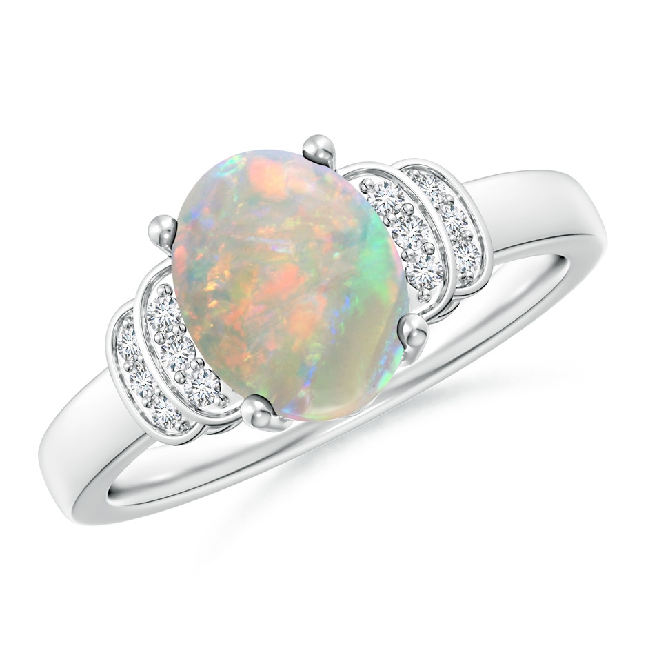 9x7mm AAAA Solitaire Oval Opal and Diamond Collar Ring in P950 Platinum 