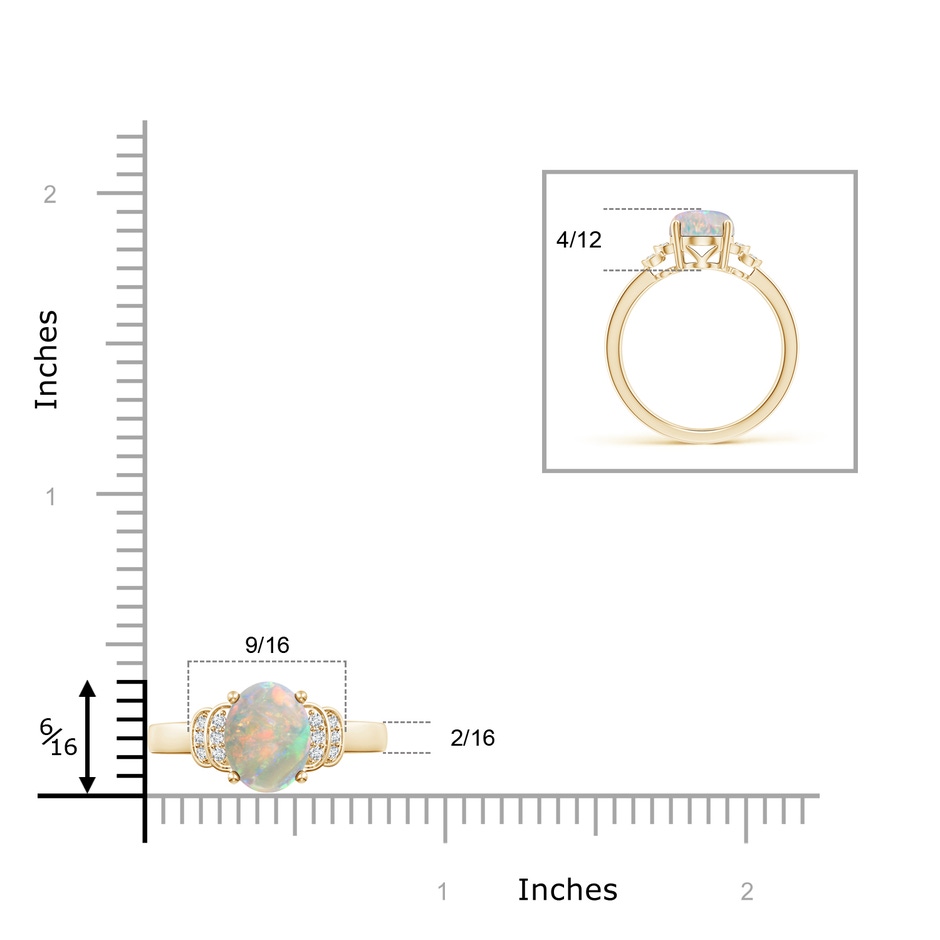 9x7mm AAAA Solitaire Oval Opal and Diamond Collar Ring in Yellow Gold ruler