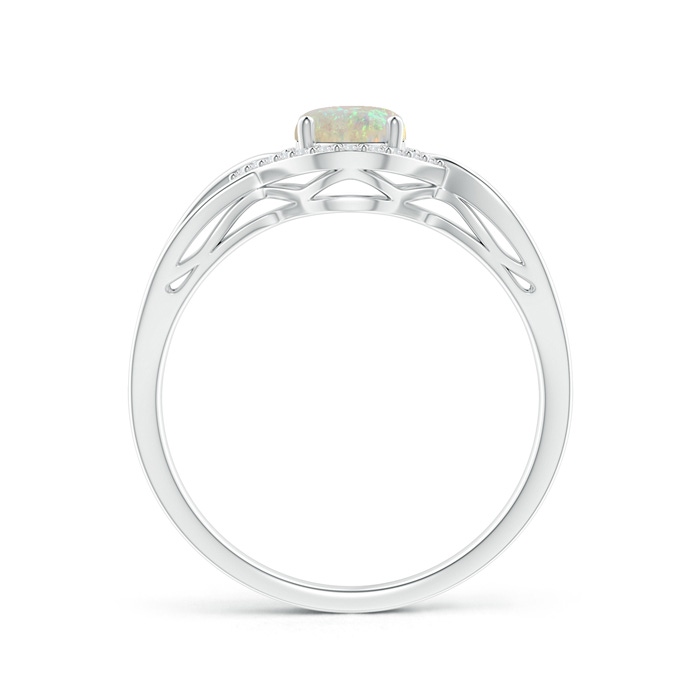 7x5mm AAA Oval-Shaped Opal Entangled Split Shank Ring with Diamond Halo in P950 Platinum side-1