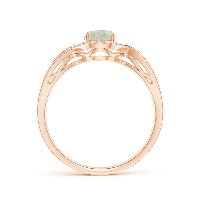 7x5mm AAA Oval-Shaped Opal Entangled Split Shank Ring with Diamond Halo in Rose Gold side-1