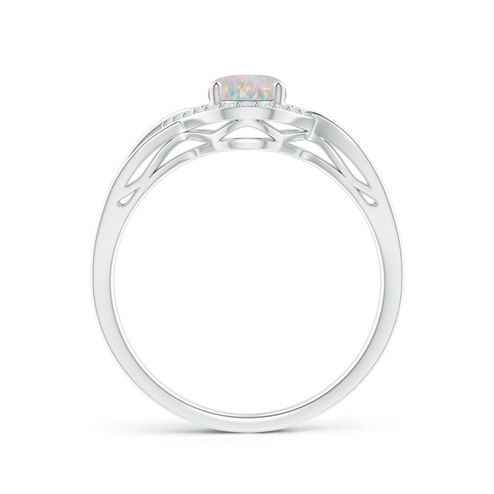 7x5mm AAAA Oval-Shaped Opal Entangled Split Shank Ring with Diamond Halo in P950 Platinum side-1