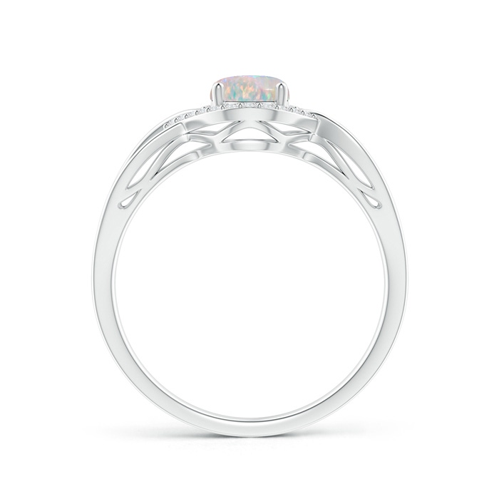 7x5mm AAAA Oval-Shaped Opal Entangled Split Shank Ring with Diamond Halo in White Gold side-1