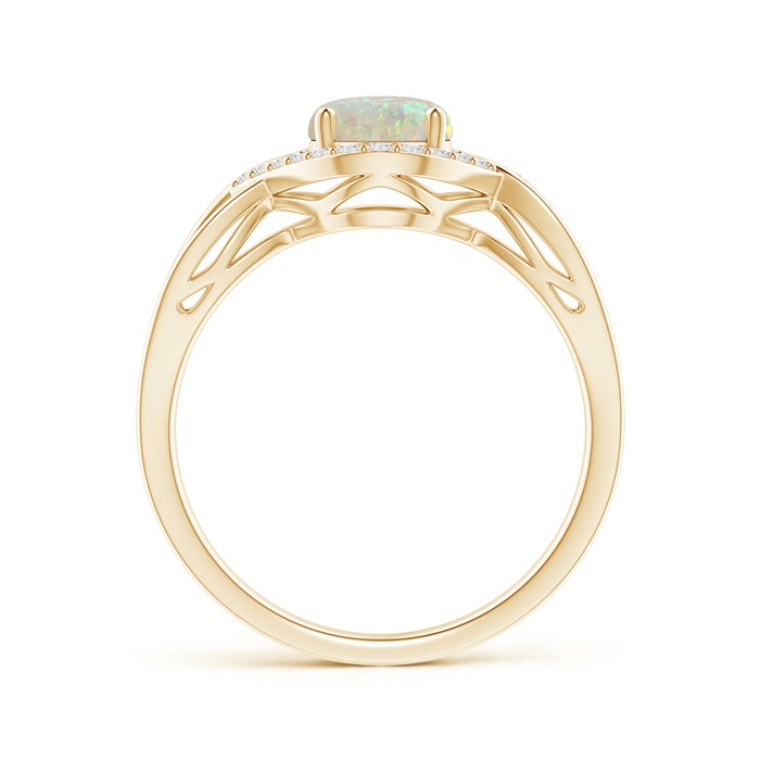 8x6mm AAA Oval-Shaped Opal Entangled Split Shank Ring with Diamond Halo in Yellow Gold side-1