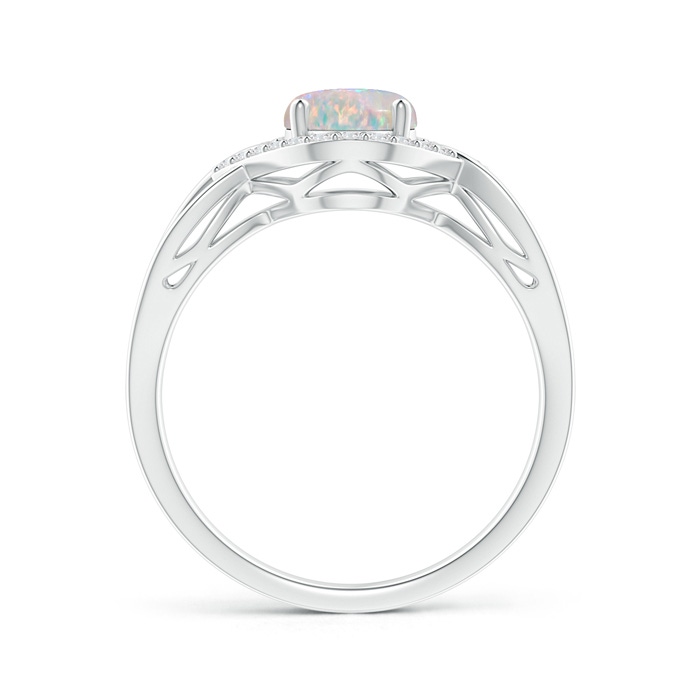 8x6mm AAAA Oval-Shaped Opal Entangled Split Shank Ring with Diamond Halo in P950 Platinum side-1