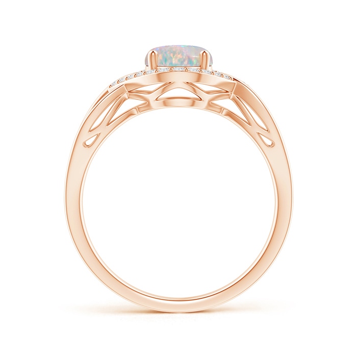 8x6mm AAAA Oval-Shaped Opal Entangled Split Shank Ring with Diamond Halo in Rose Gold Side-1
