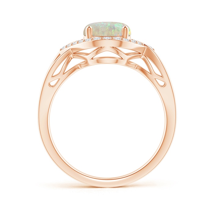 9x7mm AAA Oval-Shaped Opal Entangled Split Shank Ring with Diamond Halo in Rose Gold side-1