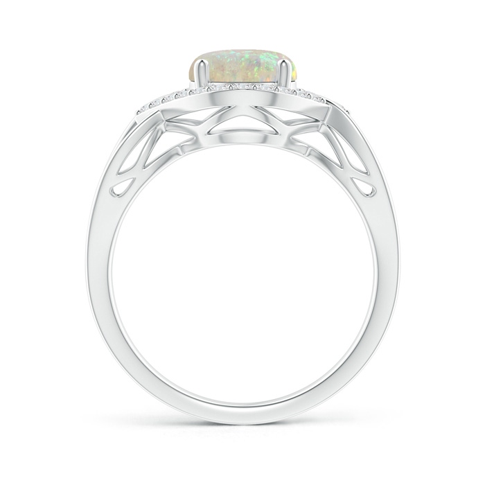 9x7mm AAA Oval-Shaped Opal Entangled Split Shank Ring with Diamond Halo in White Gold side-1