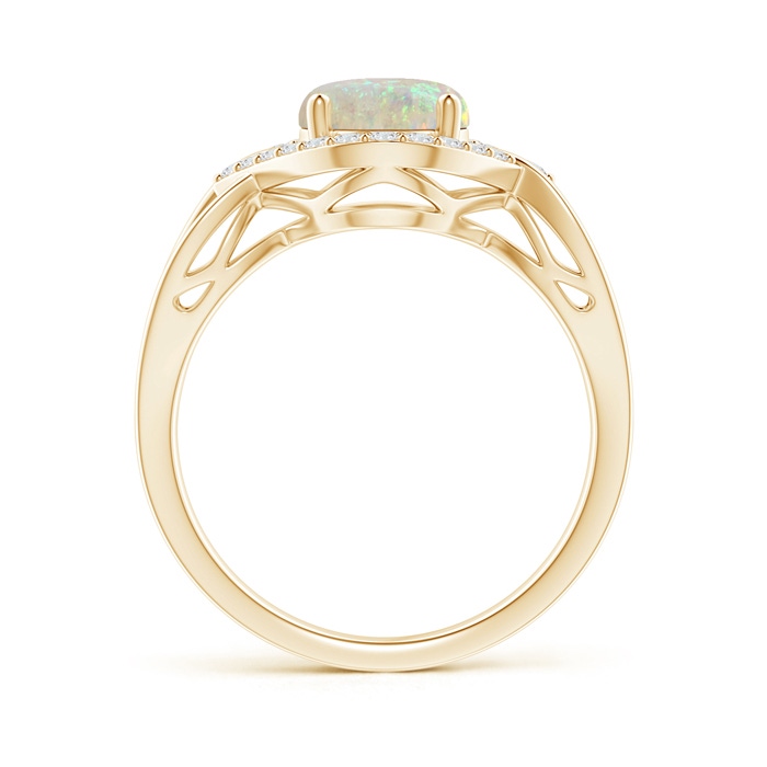 9x7mm AAA Oval-Shaped Opal Entangled Split Shank Ring with Diamond Halo in Yellow Gold side-1
