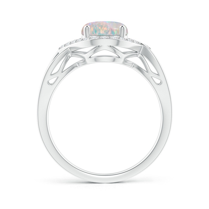 9x7mm AAAA Oval-Shaped Opal Entangled Split Shank Ring with Diamond Halo in P950 Platinum side-1