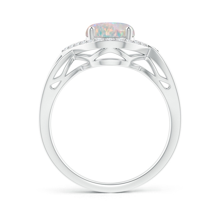 9x7mm AAAA Oval-Shaped Opal Entangled Split Shank Ring with Diamond Halo in White Gold Side-1