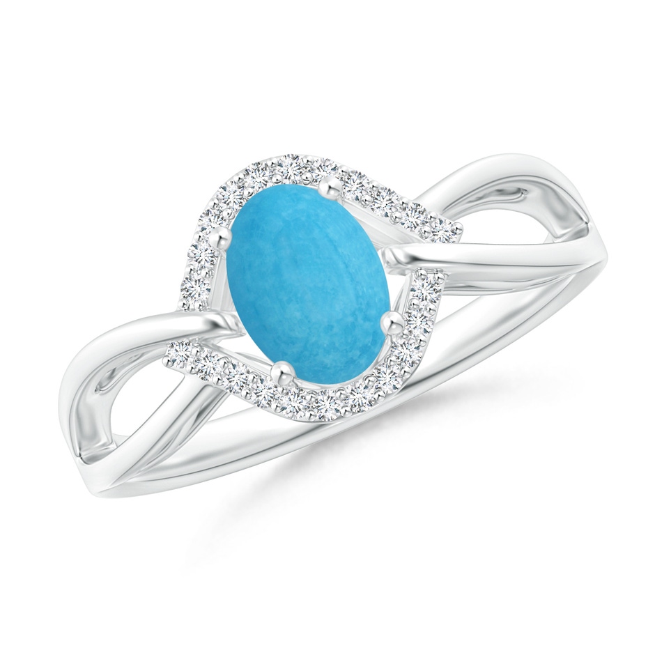 7x5mm A Oval-Shaped Turquoise Entangled Split Shank Ring with Halo in White Gold 