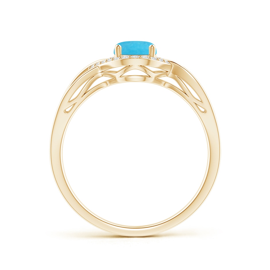 7x5mm A Oval-Shaped Turquoise Entangled Split Shank Ring with Halo in Yellow Gold side 199