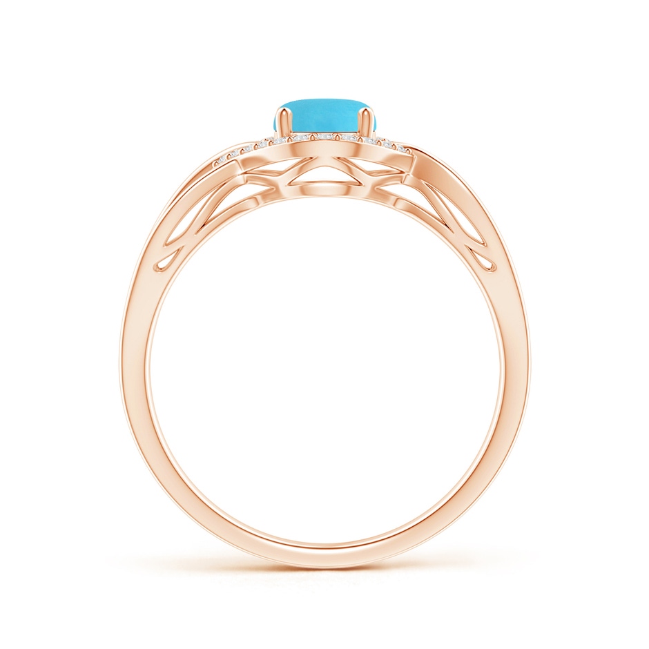 7x5mm AA Oval-Shaped Turquoise Entangled Split Shank Ring with Halo in Rose Gold side 199