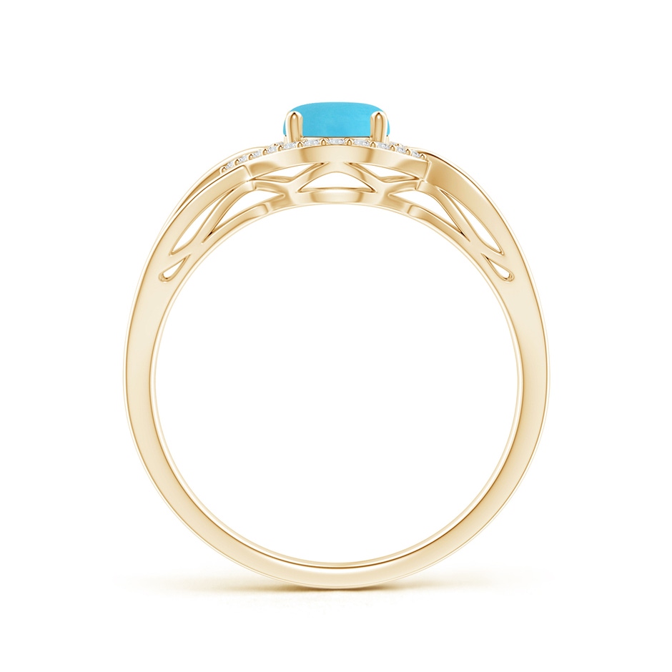 7x5mm AA Oval-Shaped Turquoise Entangled Split Shank Ring with Halo in Yellow Gold side 199