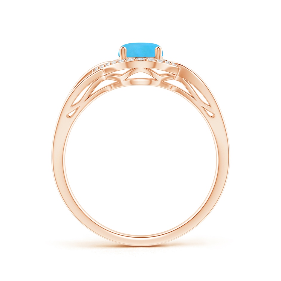 7x5mm AAA Oval-Shaped Turquoise Entangled Split Shank Ring with Halo in Rose Gold side 199