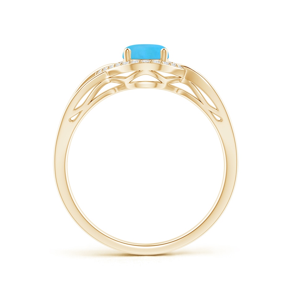 7x5mm AAA Oval-Shaped Turquoise Entangled Split Shank Ring with Halo in Yellow Gold side 199