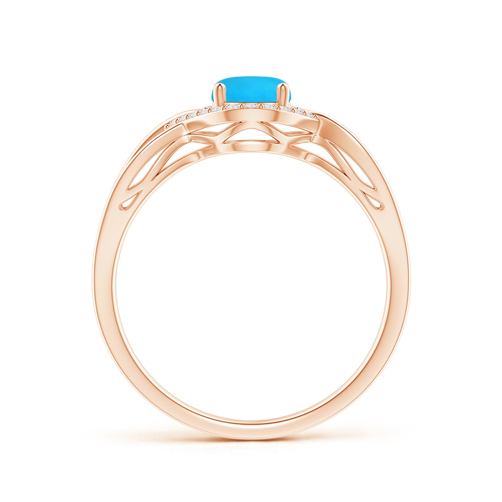 7x5mm AAAA Oval-Shaped Turquoise Entangled Split Shank Ring with Halo in Rose Gold - side 199