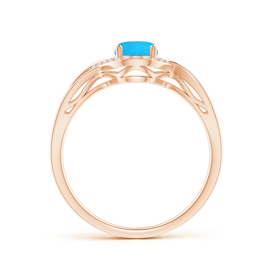 7x5mm AAAA Oval-Shaped Turquoise Entangled Split Shank Ring with Halo in Rose Gold side 199