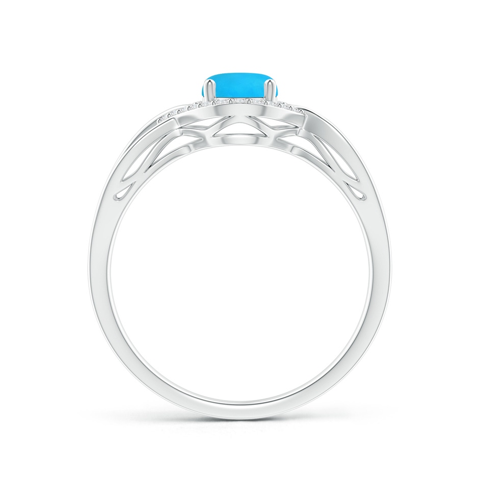 7x5mm AAAA Oval-Shaped Turquoise Entangled Split Shank Ring with Halo in White Gold side-1