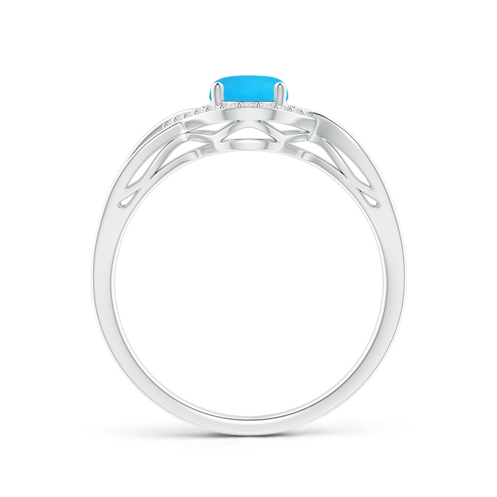 7x5mm AAAA Oval-Shaped Turquoise Entangled Split Shank Ring with Halo in White Gold - side 199