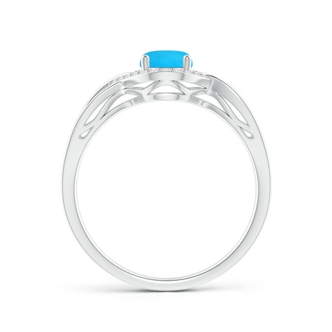 7x5mm AAAA Oval-Shaped Turquoise Entangled Split Shank Ring with Halo in White Gold - side 3