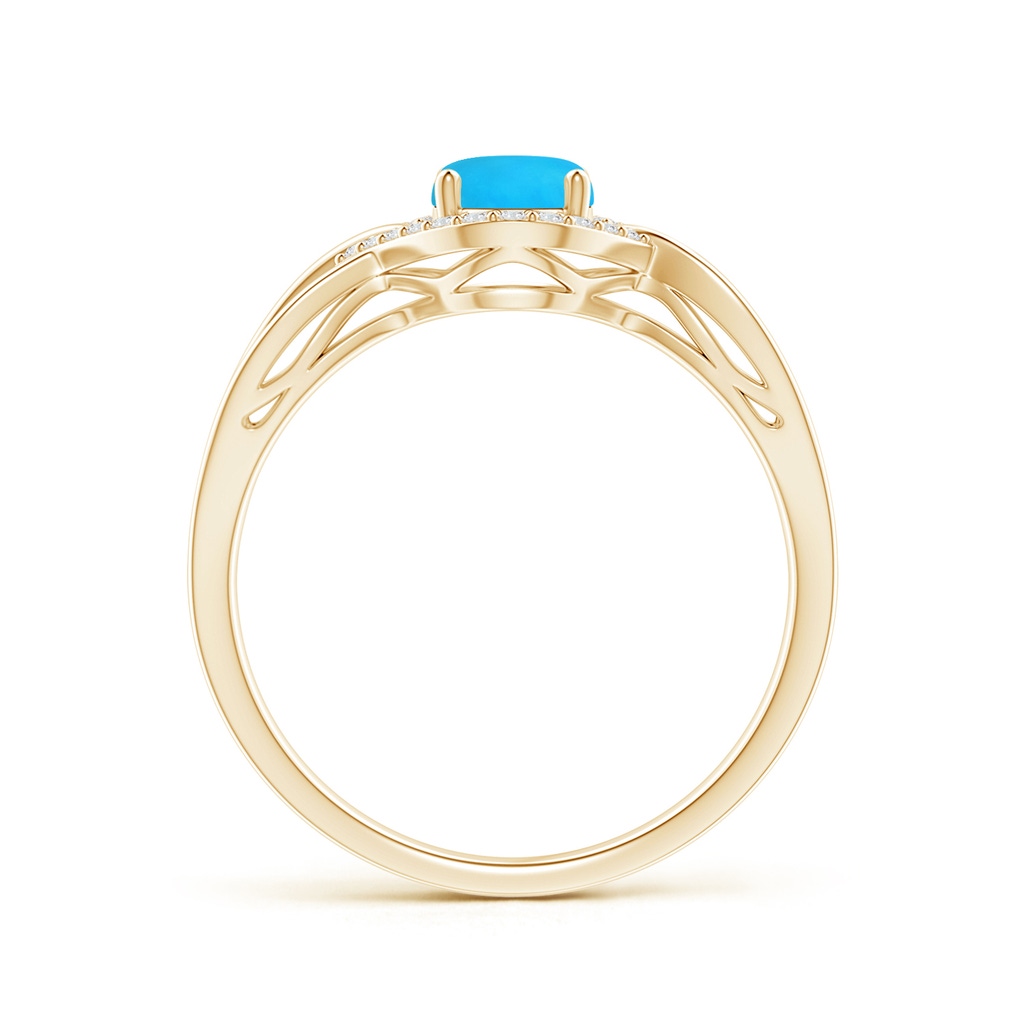 7x5mm AAAA Oval-Shaped Turquoise Entangled Split Shank Ring with Halo in Yellow Gold - side 199