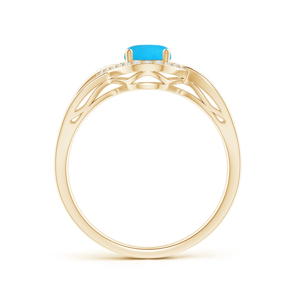 7x5mm AAAA Oval-Shaped Turquoise Entangled Split Shank Ring with Halo in Yellow Gold side 199