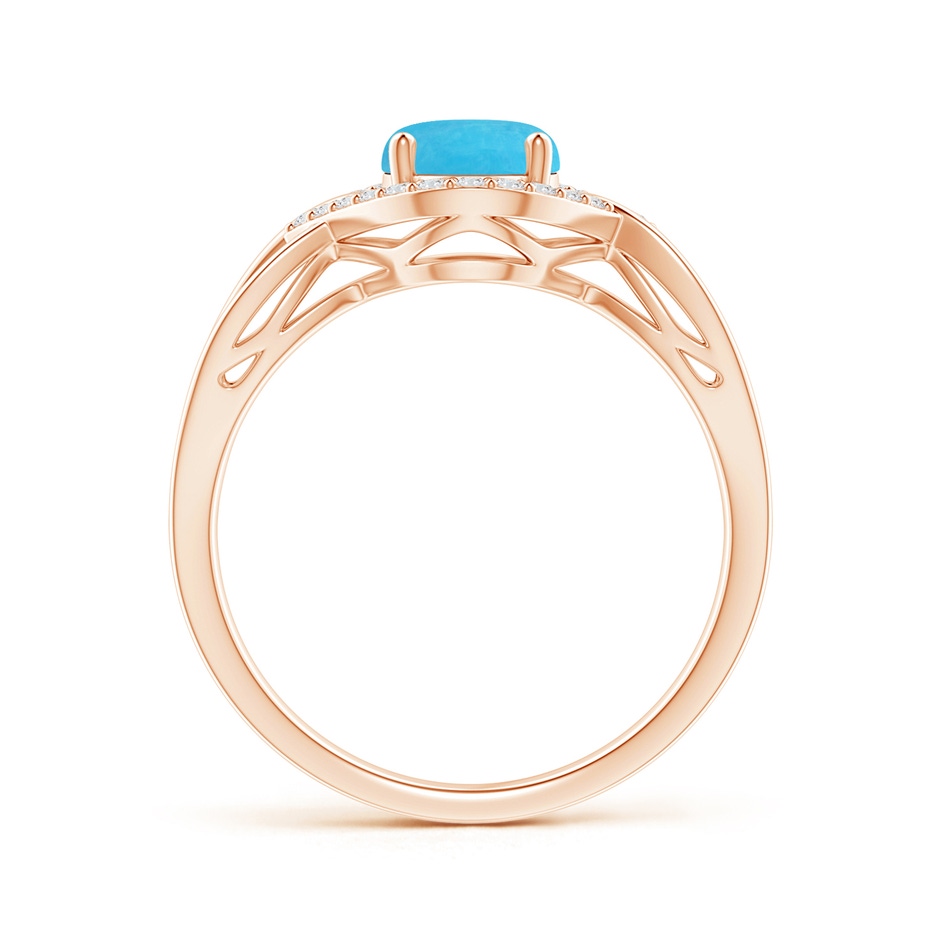 8x6mm A Oval-Shaped Turquoise Entangled Split Shank Ring with Halo in Rose Gold side 199