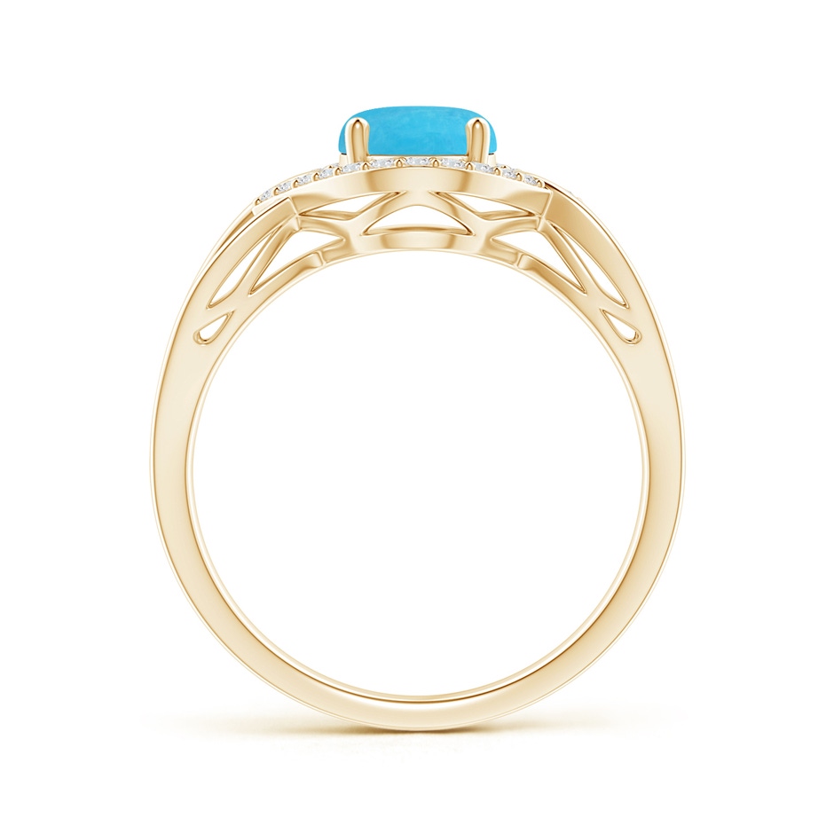 8x6mm A Oval-Shaped Turquoise Entangled Split Shank Ring with Halo in Yellow Gold side 199