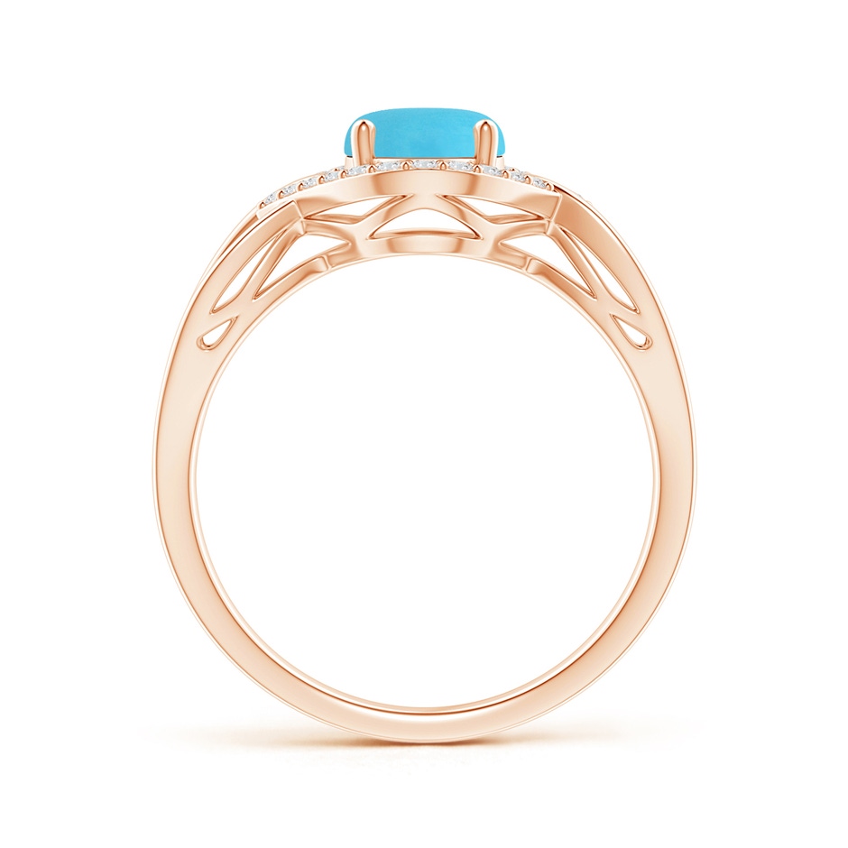 8x6mm AA Oval-Shaped Turquoise Entangled Split Shank Ring with Halo in Rose Gold side 199