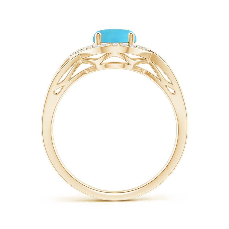 8x6mm AA Oval-Shaped Turquoise Entangled Split Shank Ring with Halo in Yellow Gold side 199