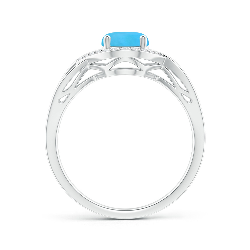 8x6mm AAA Oval-Shaped Turquoise Entangled Split Shank Ring with Halo in White Gold Side-1