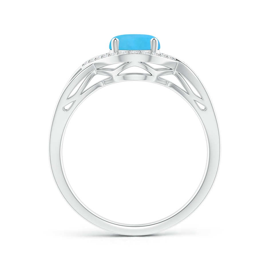 8x6mm AAA Oval-Shaped Turquoise Entangled Split Shank Ring with Halo in White Gold side-1