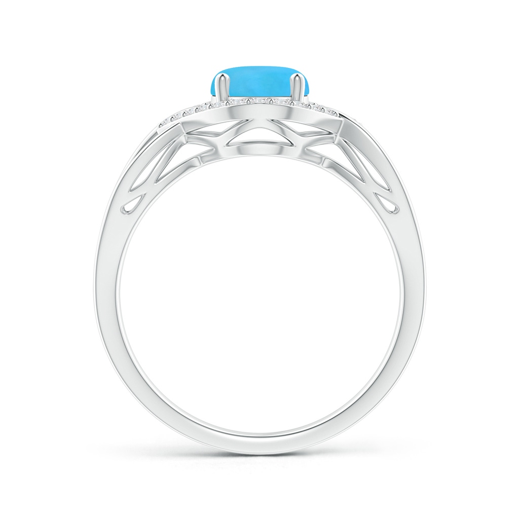 8x6mm AAA Oval-Shaped Turquoise Entangled Split Shank Ring with Halo in White Gold - side 199
