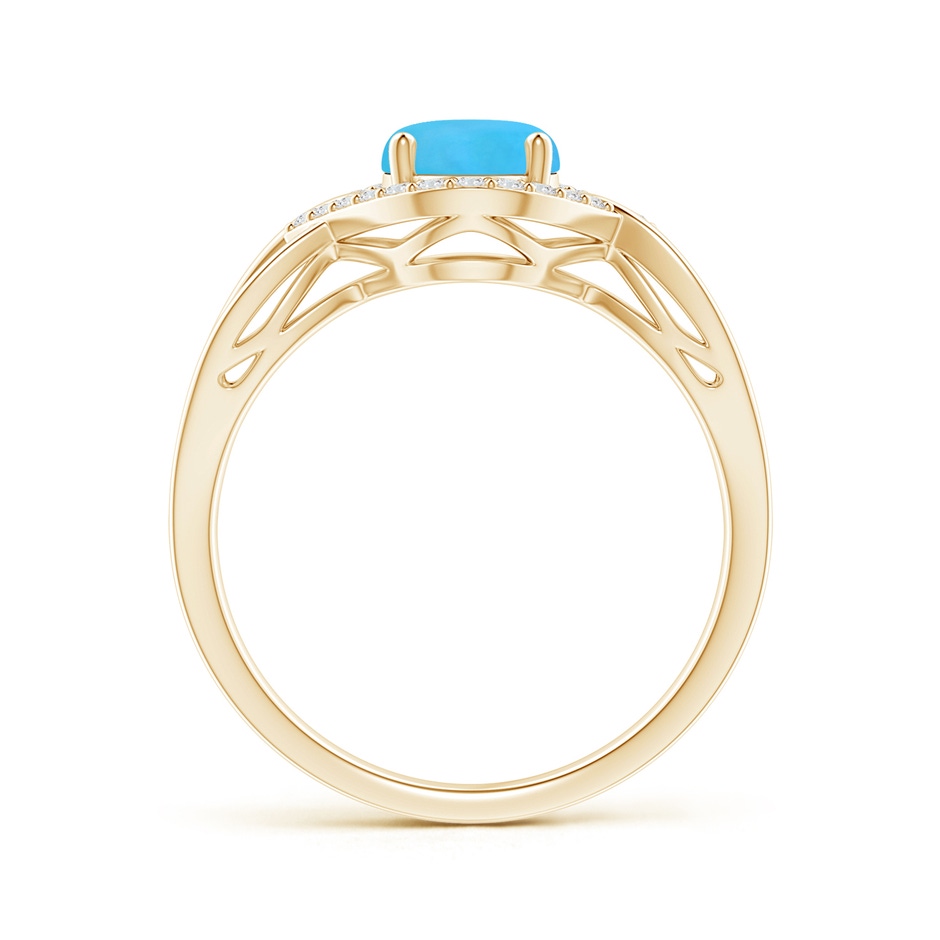 8x6mm AAA Oval-Shaped Turquoise Entangled Split Shank Ring with Halo in Yellow Gold side 199