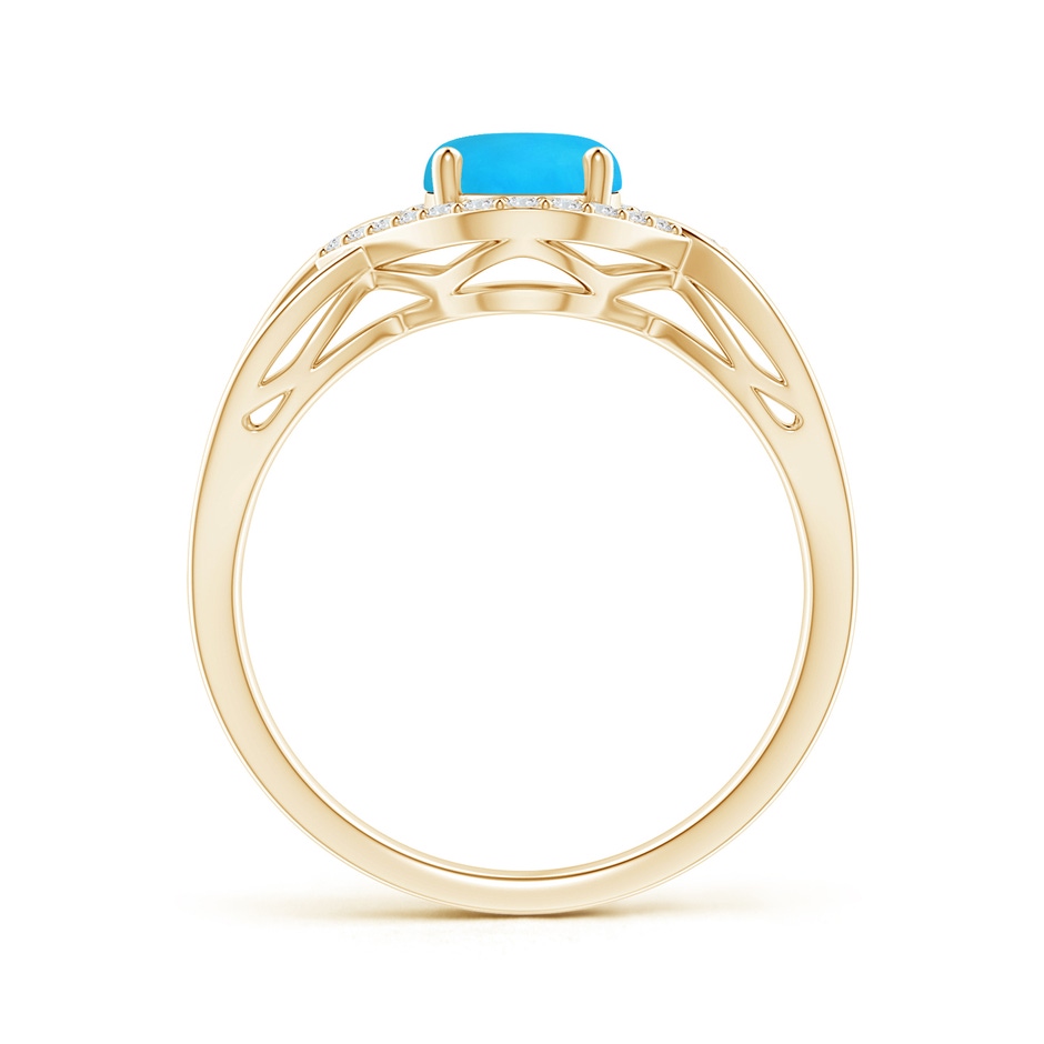 8x6mm AAAA Oval-Shaped Turquoise Entangled Split Shank Ring with Halo in Yellow Gold side 199