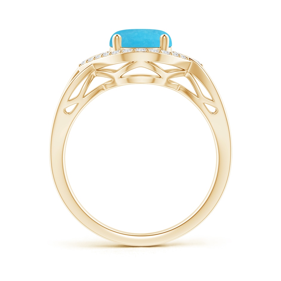 9x7mm A Oval-Shaped Turquoise Entangled Split Shank Ring with Halo in 18K Yellow Gold side 199