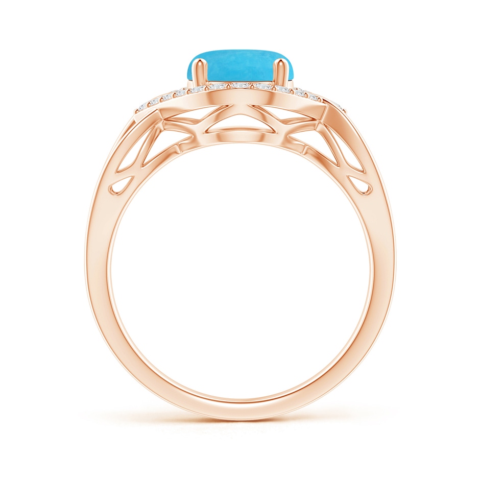 9x7mm A Oval-Shaped Turquoise Entangled Split Shank Ring with Halo in Rose Gold side 199