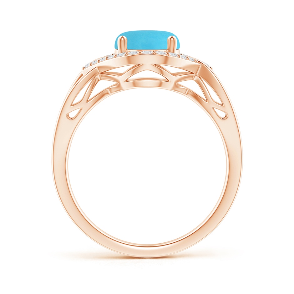 9x7mm AA Oval-Shaped Turquoise Entangled Split Shank Ring with Halo in Rose Gold side 199
