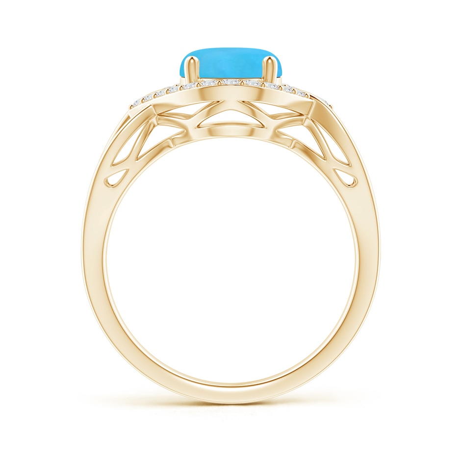 9x7mm AAA Oval-Shaped Turquoise Entangled Split Shank Ring with Halo in Yellow Gold side 199