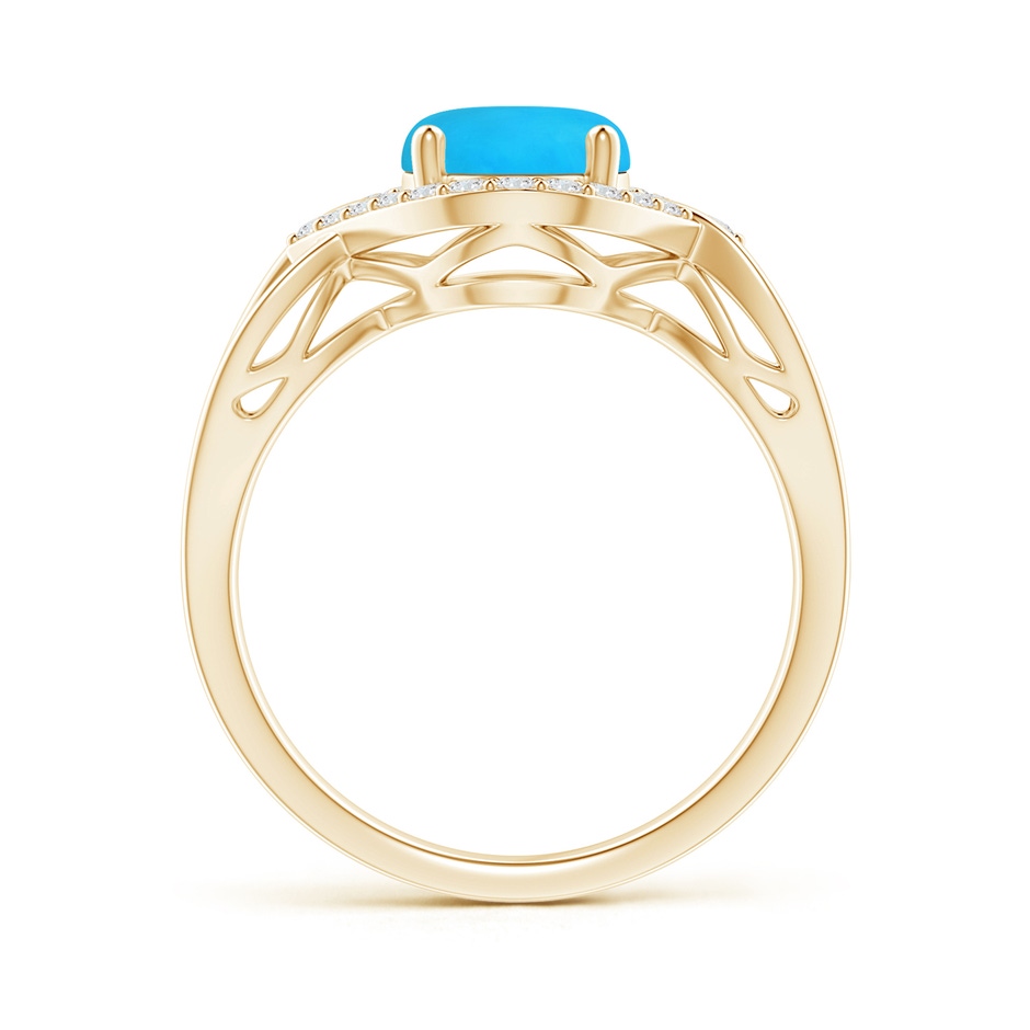 9x7mm AAAA Oval-Shaped Turquoise Entangled Split Shank Ring with Halo in Yellow Gold side 199