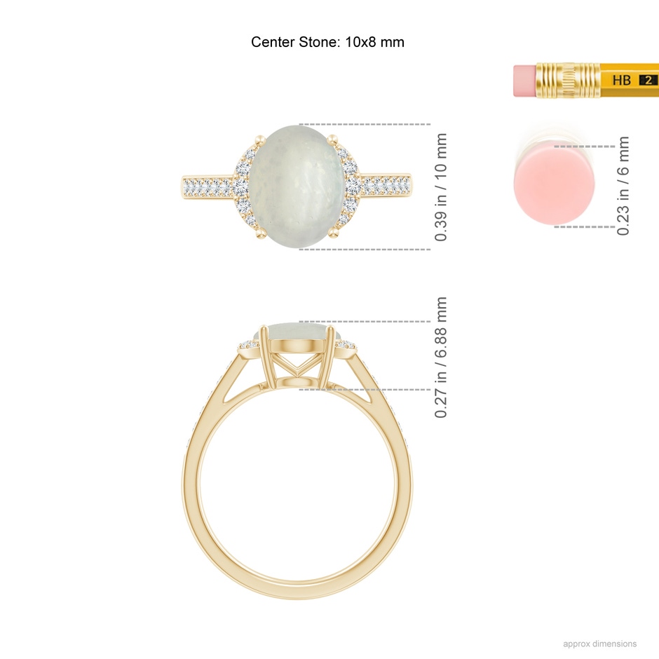 10x8mm A Classic Solitaire Oval Moonstone and Diamond Collar Ring in Yellow Gold ruler